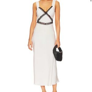 Bardot White Midi Dress with Black Lace Accents